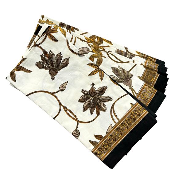 NWOT Matching Set of 6 Cloth Napkins World Market 100% Cotton Cream Gold Black - Picture 1 of 5